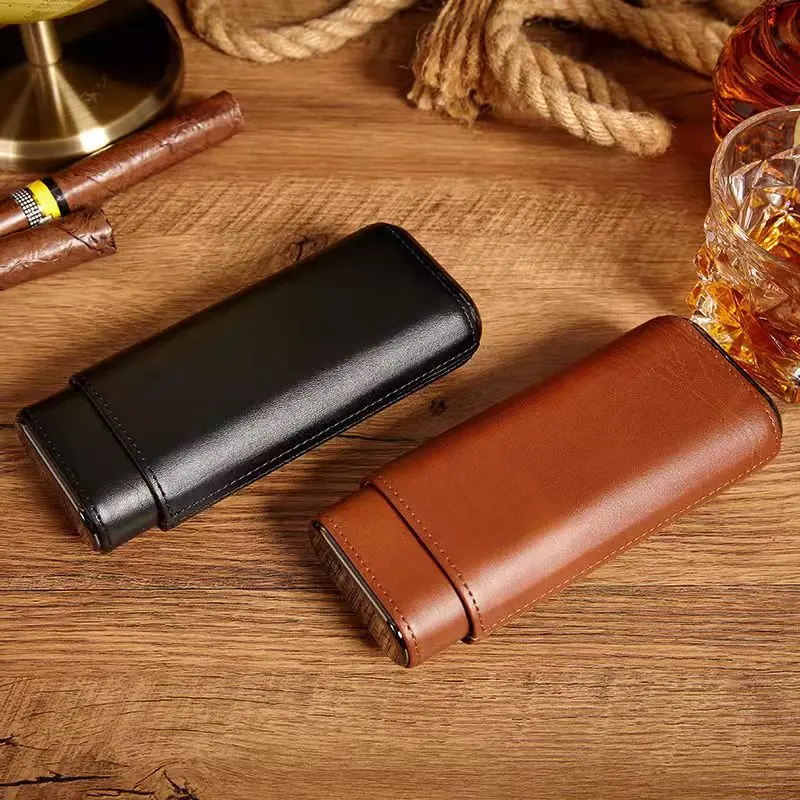 Creative Cigar Hudimor Box Portable Leather Case Cedar Wood Accessories Cigaratte Tool Cigar Travel Humidor  Cool Gadgets