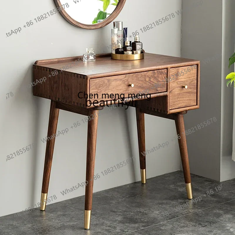 

zq1Nordic black walnut dresser light luxury simple style Japanese solid wood makeup table bedroom