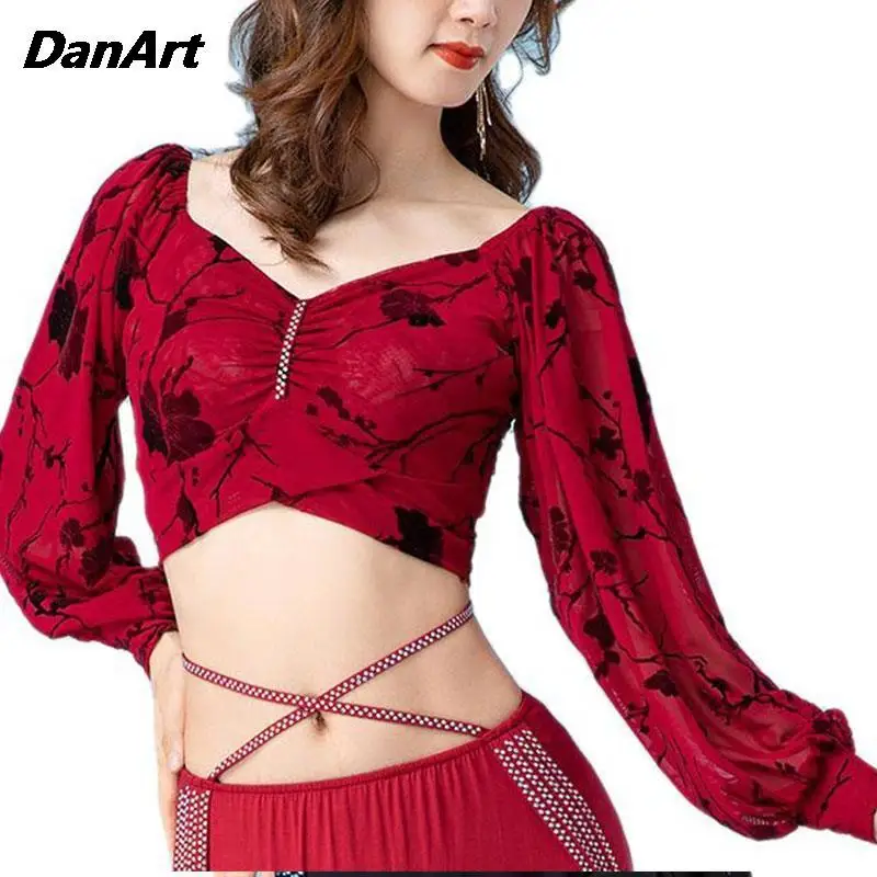 

New Women Belly Dance Romantic French Style Tops Performance Dance Costumes Dance Group Uniform Dance Practice Training Suit