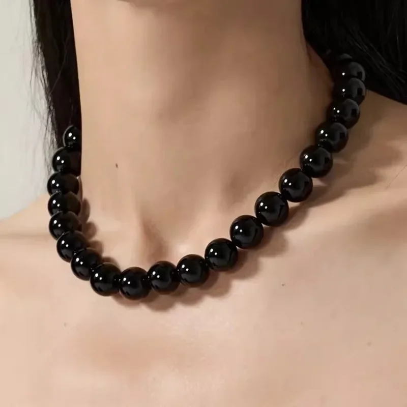 Vintage 4/6/8mm Beads Choker Necklace Black Pearls Necklace Pearl Choker Necklaces Jewelry Gift Women Unique Clavicle Chain