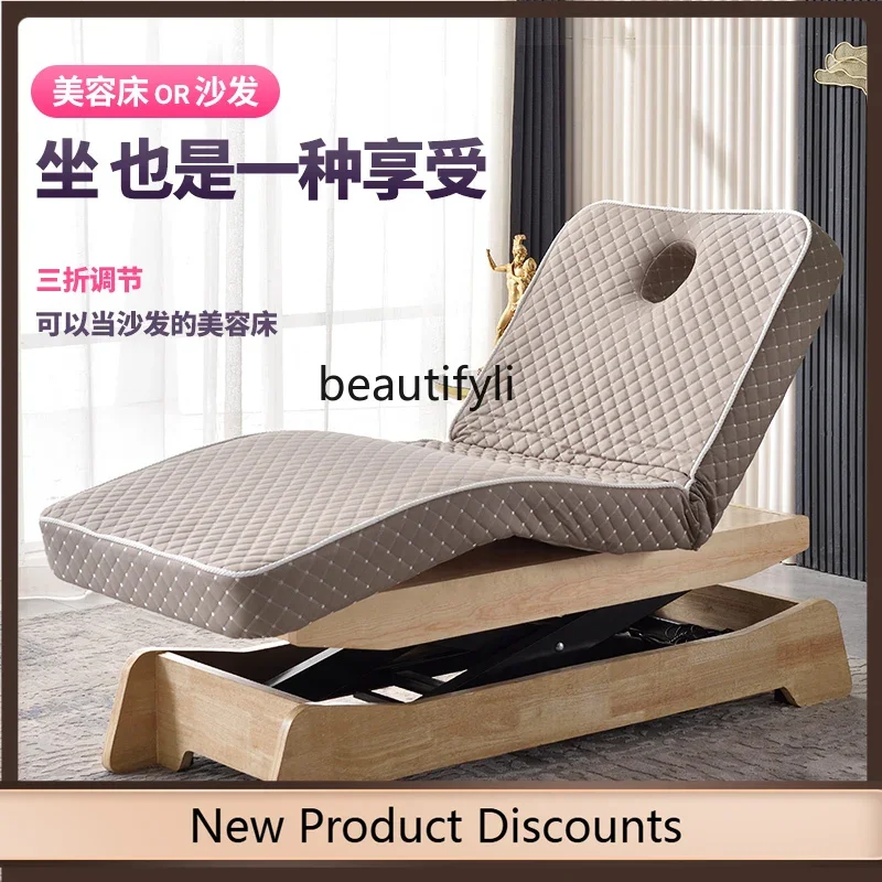 X  f4567Electric lifting beauty bed, high-end beauty salon special solid wood massage bed, latex