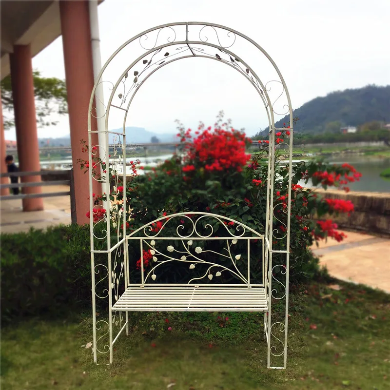 Floor standing arch outdoor furniture, metal double chairs, rural flower racks, pavilions, modern and simple iron climbing vines