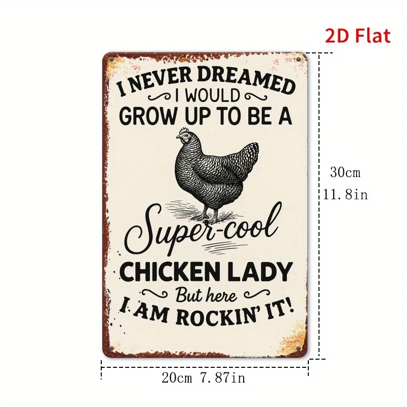 Retro Funny Chicken Mom Quote Metal Plaque with Rooster Print, 2D Flat Printed Wall Art, Unique Gift for Chicken Lovers, Room