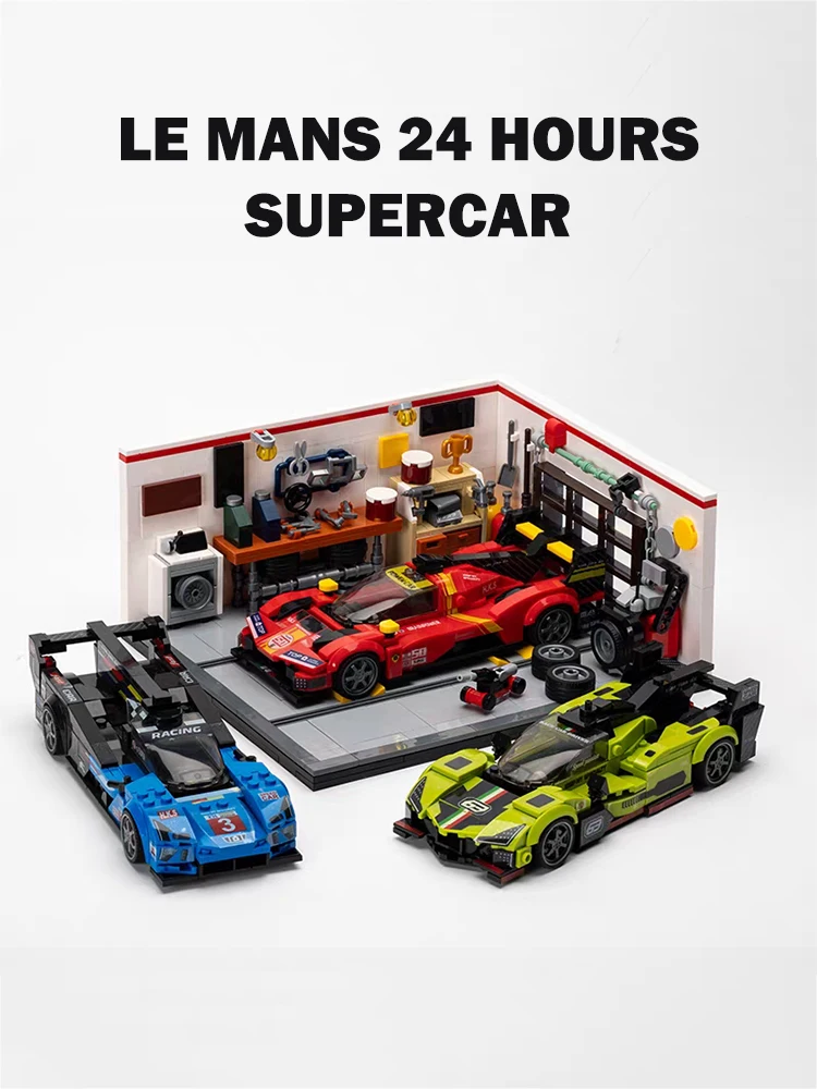 MOC City Speed Le Mans 24 Hours Supercar Garage Scene Building Blocks Sports Car Vehicle Assembly Bricks Toys Kids Adults Gifts