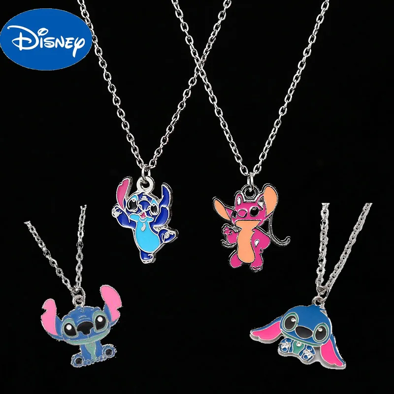 Cartoon Lilo&Stitch Couple Necklace Disney Anime Hip Hop Personality Stitch Ange Pendant Clavicle Chain Boys Girls Jewelry Gift