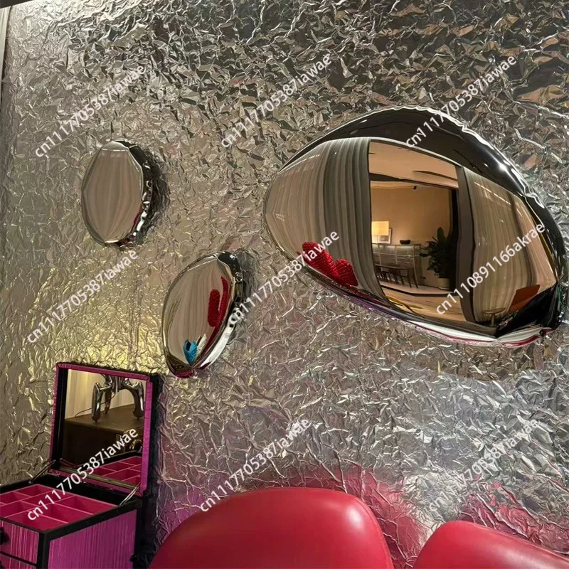 Minimalist stainless steel water drop decorative mirror device, wall hanging in the sales department, creative pendant