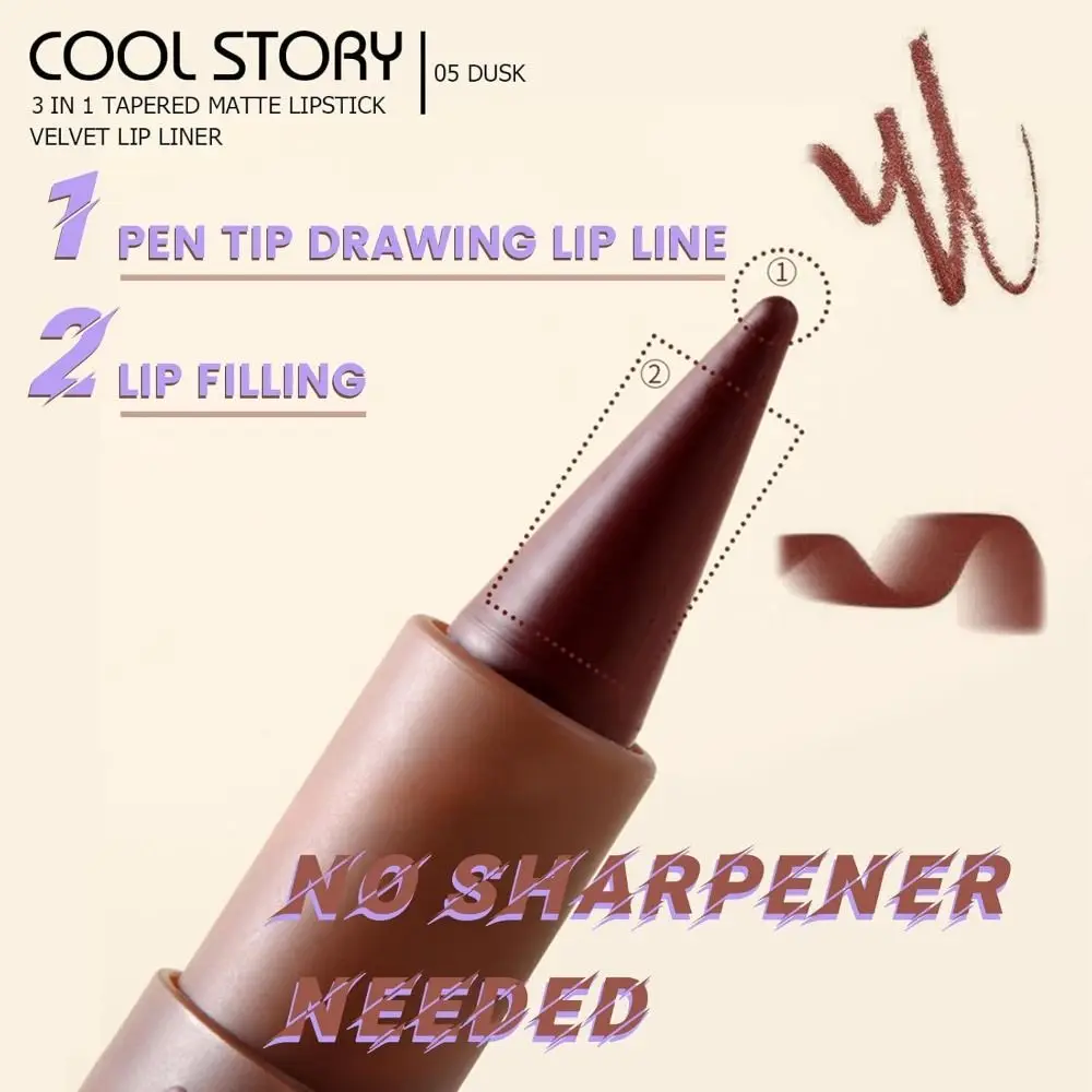 Crayon Shape 3-in-1 แต่งหน้า Lip Perfect Contour Gradient Effect Matte Lip Liner กันน้ํา Tapered Tip อายไลเนอร์สําหรับผู้หญิงแต่งหน้า