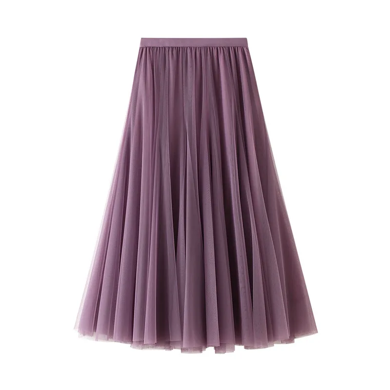 

2024 Spring Big Display Fluffy and Ankle Long Skirt High Waist Slim Fit Fairy Half Skirt Mesh Skirt A-line Skirt