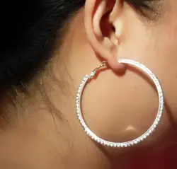 20-90mm Exaggerated Big Circle earring Ladies Jewelry Inlaid Shiny Zircon Wedding Ball Accessories High Quality Silver