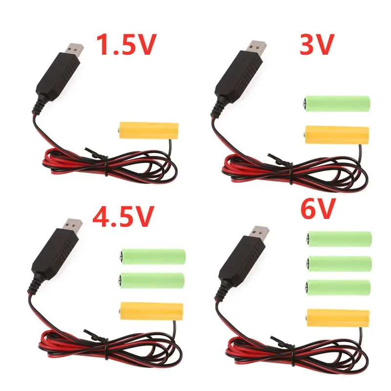 AA Battery Eliminator Cable USB Input 5V2A AA Dummy-Battery Output 1.5V/3V/4.5V/6V Power Adapter Cord