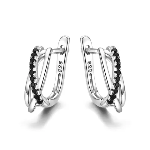 Silver Stud Earrings Black Spinel Black Awn