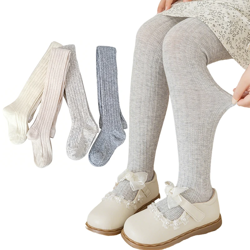 Toddler Girls Tights Soft Breathable Knit Cotton Ribbed Pantyhose for Kids Children Daily Wear Girls Stockings