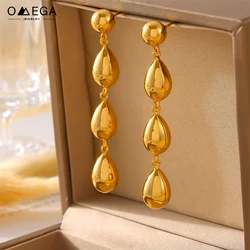 3 Droplet Pendant Stud Earrings For Women 18k Gold Plated Waterproof No Tarnish Women's Long Dangle Earring Girls Ear Ring Studs