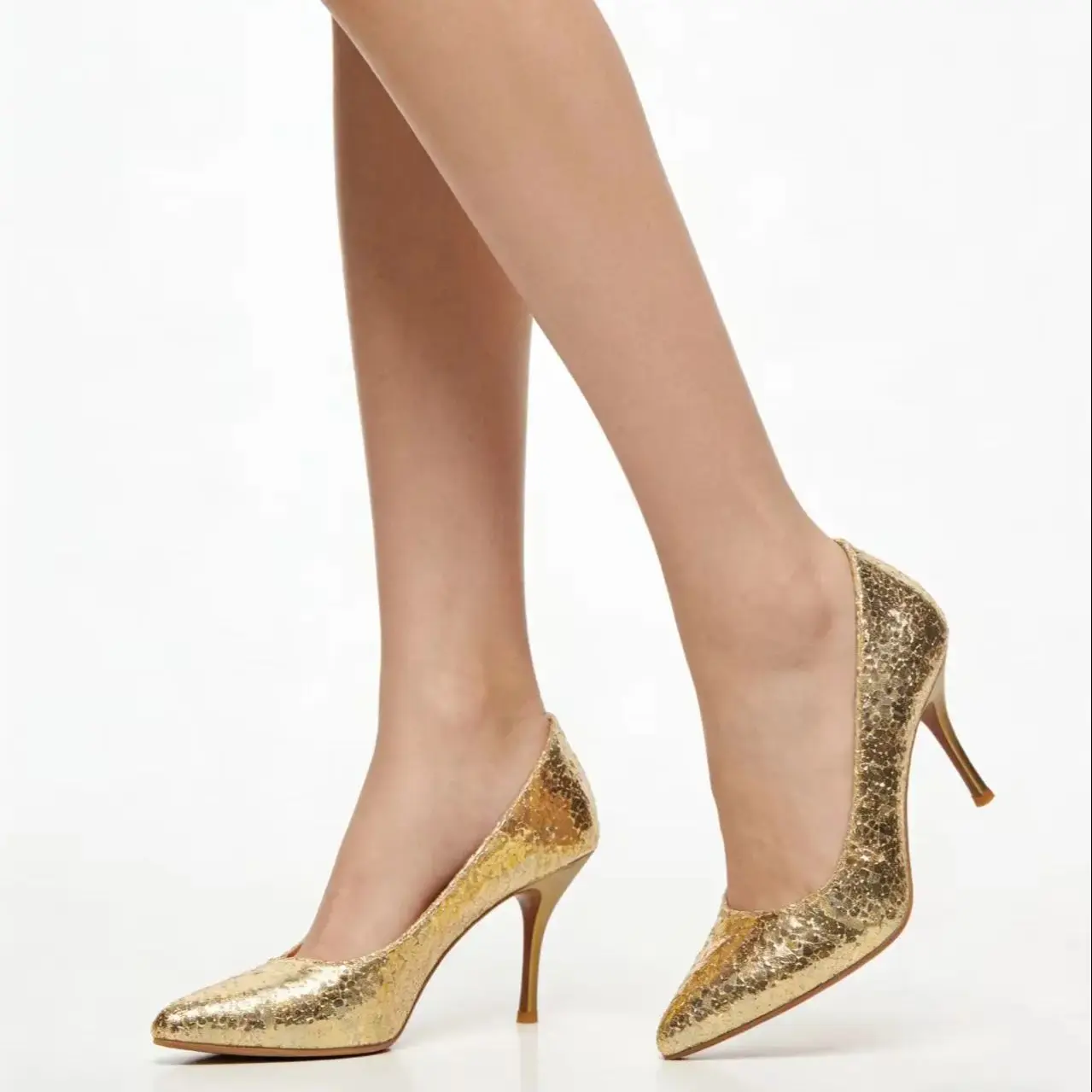 

New Model 8cm Thin-Heeled Sequined Pointed-Toe High-Heeled Shoes for Women, Large Sizes from 30 to 43, Fashionable Pu Upper with Inner Lining in Rose Purple, Silver, and Gold Sequins Available in Three Colors, Suitable for Banquets, Weddings, Parties, Com