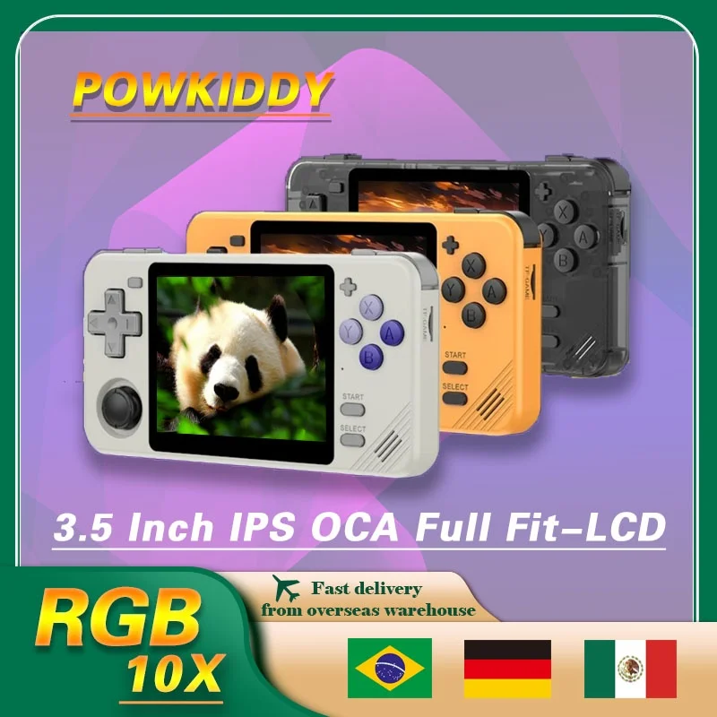 

POWKIDDY RGB10X Ретро портативная игровая консоль, портативные игровые плееры 3,5 дюймов 4:3 Opendinglinux 128g, подарки, экран Rk3326