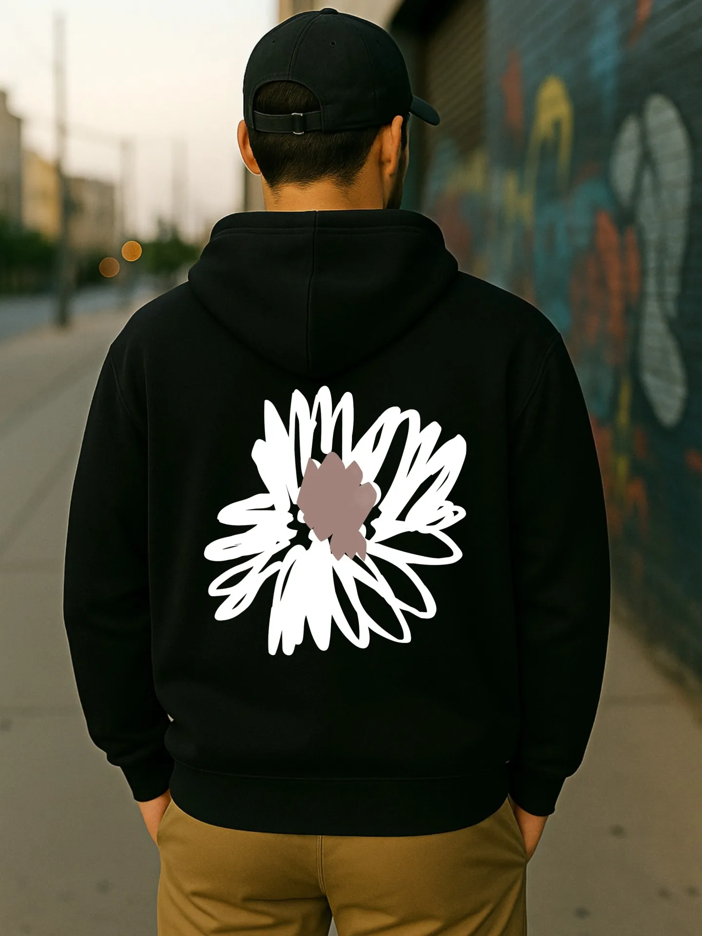 هوديي جرافيك للرجال، ديزي - طباعة، نمط كاجوال، صوف - مبطن، للارتداء اليومي، للشباب