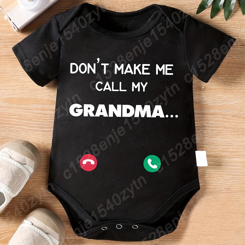 

Funny Toddler Boy's Graphic Bodysuit, Casual Short Sleeve Triangle Onesie Don't Make Me Call My Grandma Print Romper For Infant