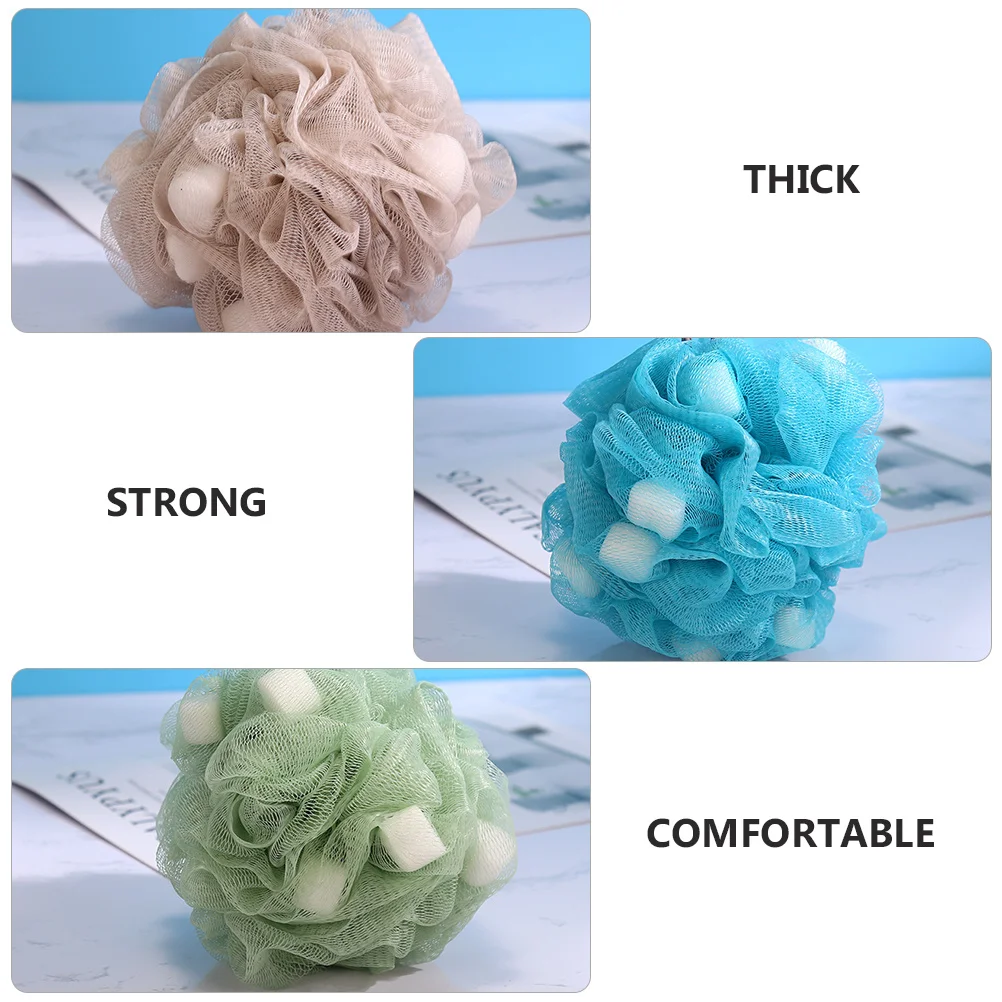 

5pcs Bathing Scrubbers Thick Soft Sponge Shower Balls For Home Travel Quick-Drying Lanyard Design Premium Pe Bathing Supplies