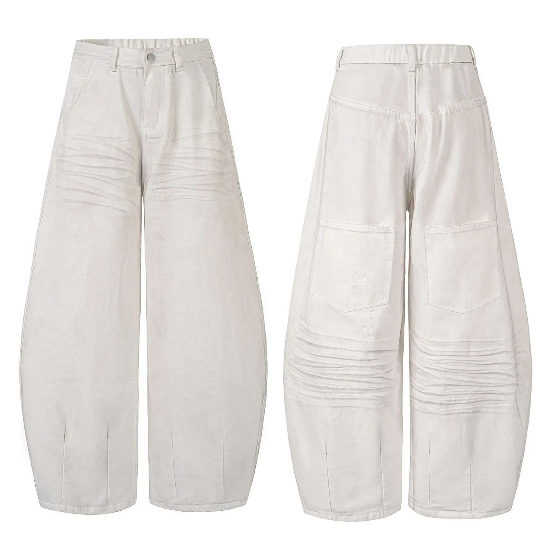 OR FL Women's Retro Aging Cat Whiskers Scratch Mark Dirty Pants White Wide Leg Curved Knife Pants Baggy Slacks Women Y2k