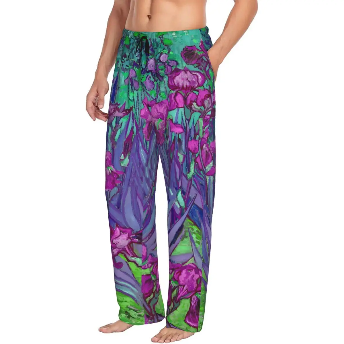 Custom Printed Men Vincent Van Gogh Pajama Pants Impressionist Painter Sleepwear Sleep Lounge Bottoms with Pockets