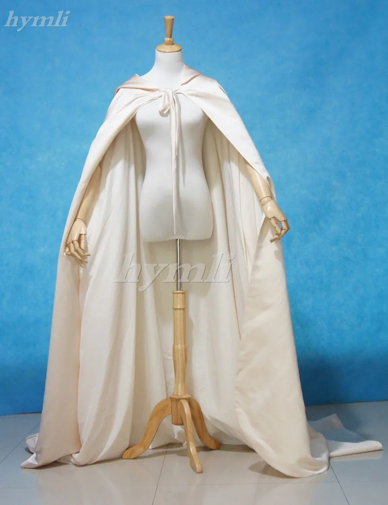 Ivoor Mantel Hooded Satin Wedding Mantel Cape Kostuum Renaissance Middeleeuwse Kleding Fee Volwassen