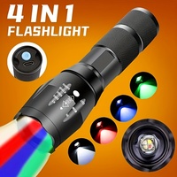 Portable Multifunction Flashlight Rechargeable Four Color Torch Outdoor Emergency Light for Fishing Camping Hunting Photography