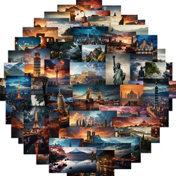 50pcs Cartoon Aesthetic World City Landmarks Stickers Vintage Travel Landmark Scenery Decals Graffiti DIY Suitcase Sticker