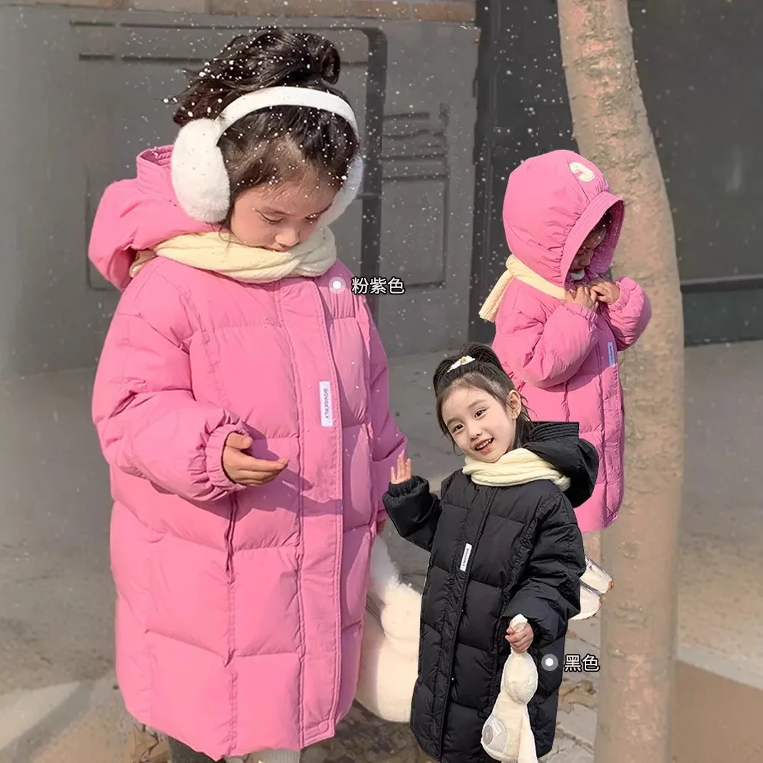 

2025 Winter long cotton-padded jackets, hooded cotton-padded jackets for both boys and girls, and thickened casual down jackets