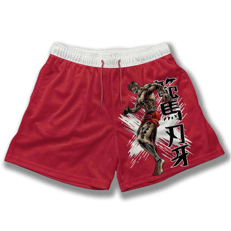 Anime japonês shorts baki haman imprimir masculino streetwear praia shorts homens casual solto cintura elástica shorts preto mais tamanho