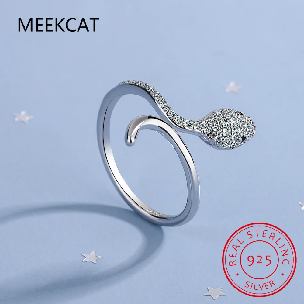 

925 Sterling Silver Snake Shape Finger Ring Animal Unadjustable Ring for Women Pave Setting Zircon Fine Jewelry Anel BSR355