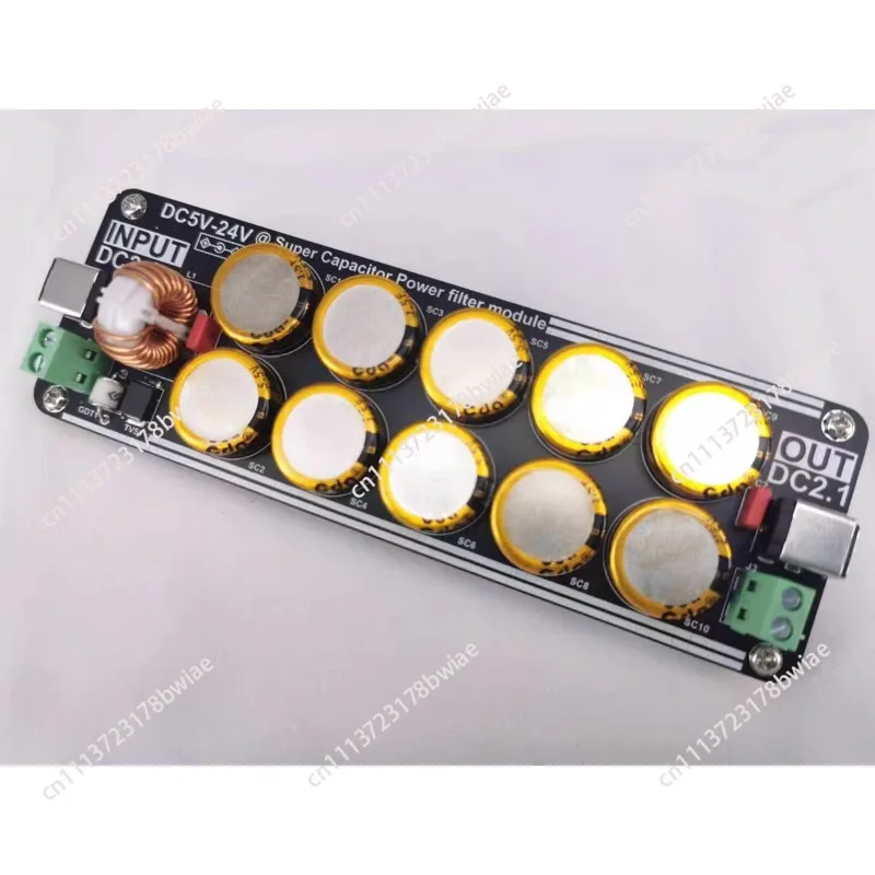 Super capacitor filter board dc5v-24v input, for raspberry pi 4b, headphone amplifiers, nuc, nas, daffy, and more