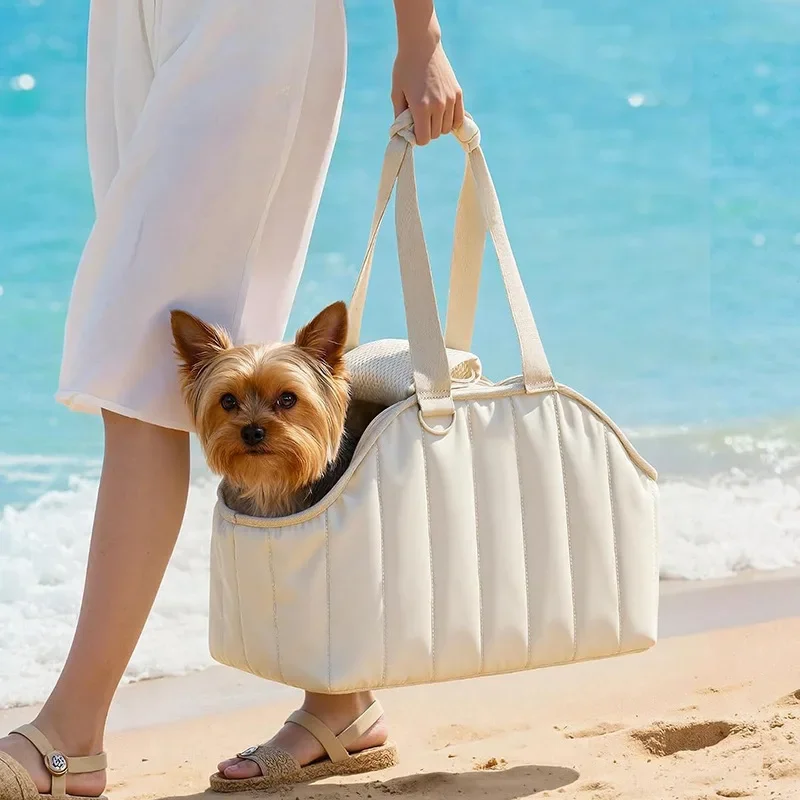 Dog and Cat Carrier Bag Pet Handbag Autumn and Winter Ultra-Light Quilted Cotton Pet Carrying Bag Single Shoulder Cat Outing Bag