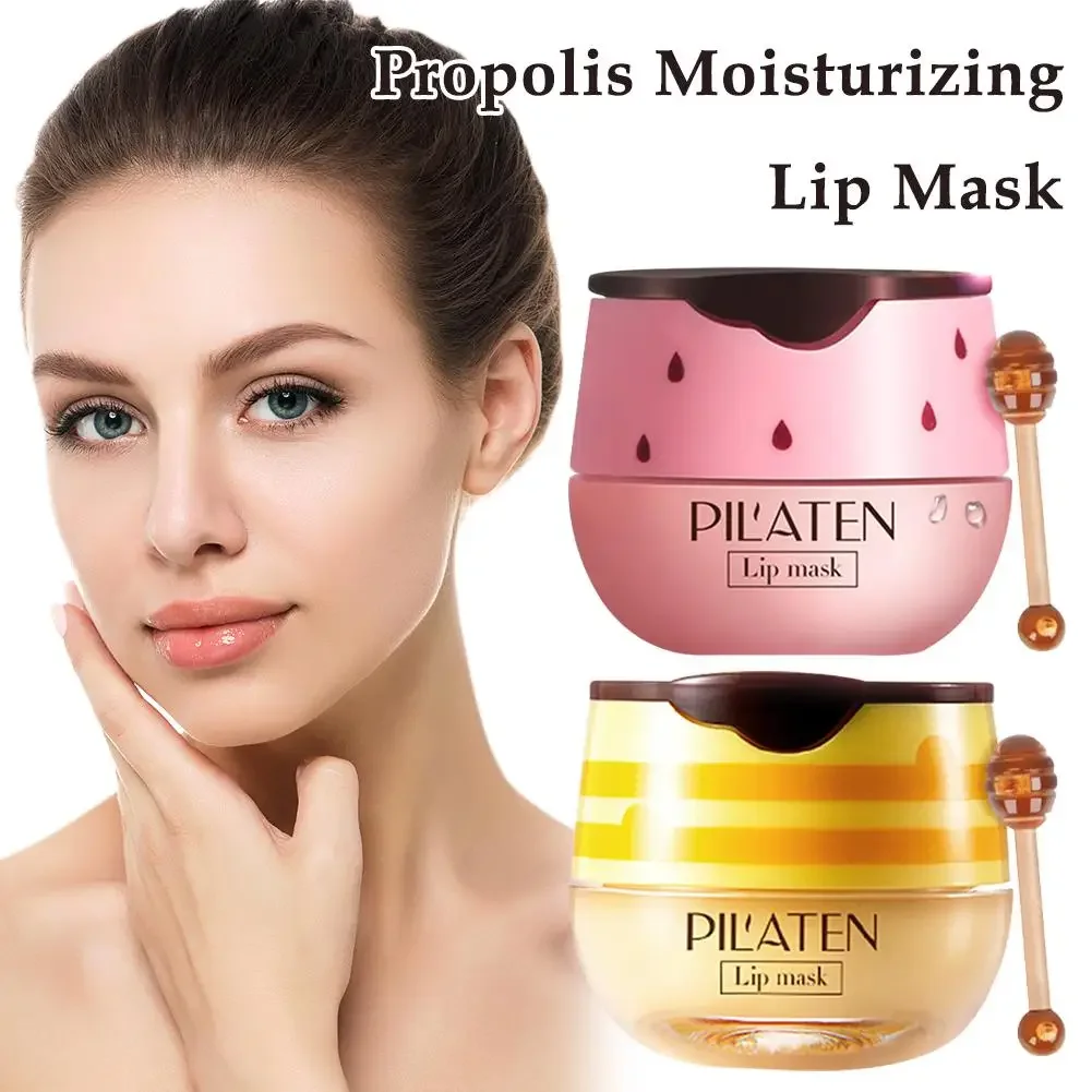 Bee Balm Honey Pot,Propolis Moisturizing Lip Mask,Hydrating & Prevention Dry and Cracked Lip Scrubs Exfoliator