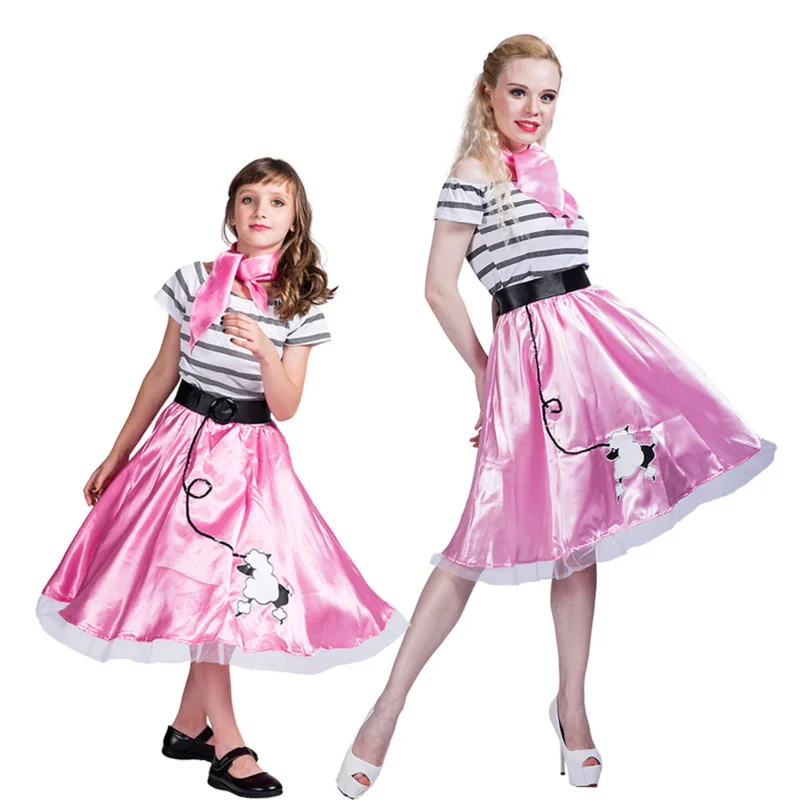 SNAILIFY 50s Retro Pink Poodle Skirt Dress Costume Girls Women Halloween Cosplay Carnival Party Group Family Fancy Dress