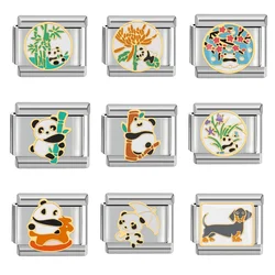 Cute Cartoon Colorful Glaze Panda Italian Charm Links Stainless Steel Fit 9mm Bracelet Jewelry DIY Making Gifts
