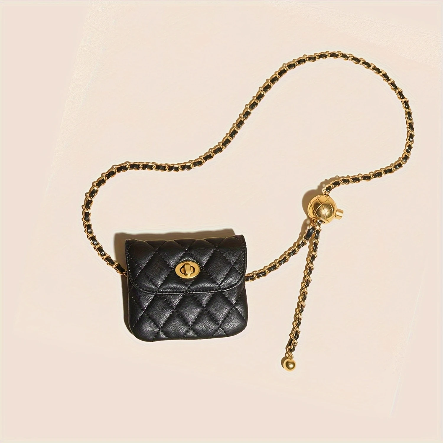 

Women's Argyle Quilted Waist Purse in Fashionable Faux Leather - Stylish Chain Belt Bag Fanny Pack