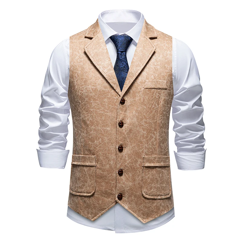 Men Suit Vest Suede Fabric Waistcoat Business Wedding Casual Turndown Collar Vintage Men's Dress Blazer Vests Formal Party V16