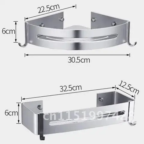 Parede montada prateleira do banheiro, chuveiro caddy, armazenamento rack, suporte, 6 ganchos, 2 níveis, sem perfuração, adesivo para cozinha, pendurado cantos