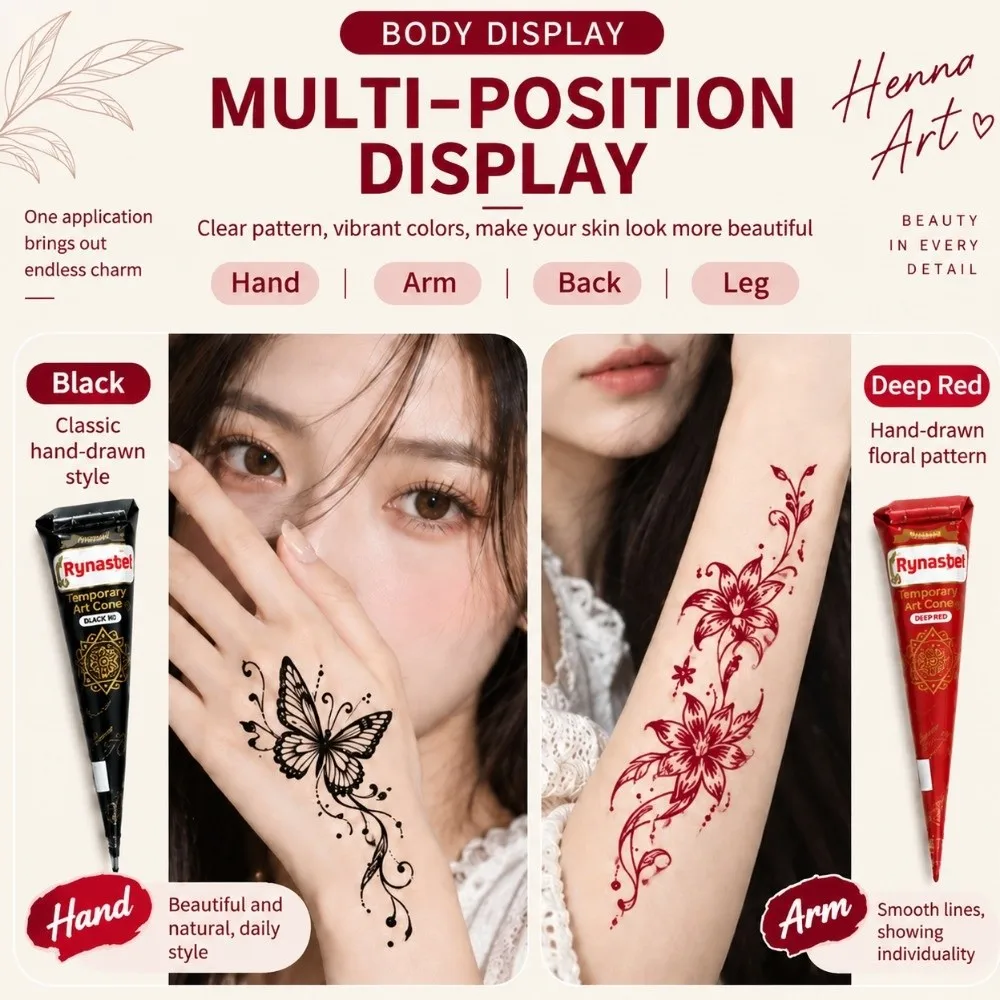 Waterproof Henna Paste Cone Tattoo Paste Long Lasting Fine Tip Cone Mehndi Body Art Ink Multiple Colors Temporary Tattoo