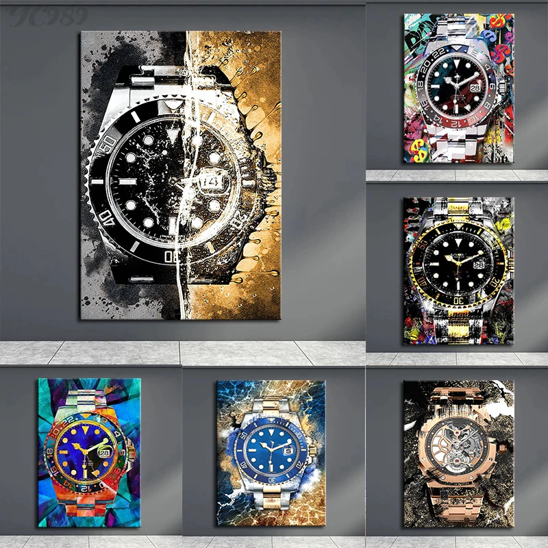 Graffiti-Uhr, Leinwandgemälde, inspirierende Wandkunst, Poster und Drucke, moderne, stilvolle Wanddekoration, Bilder für Zuhause, Raumdekoration