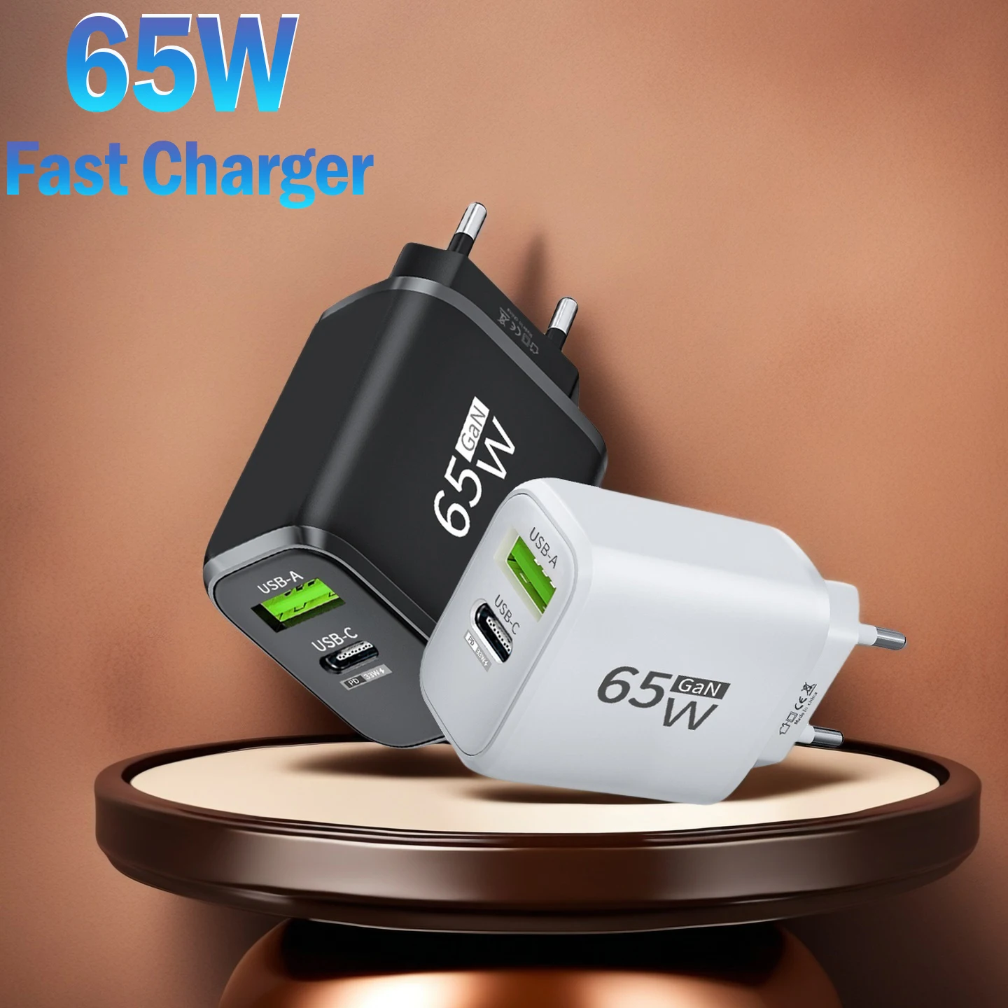 

2 Ports Wall Charger GaN 65W USB C Charger PD Type C Quick Charge For iPhone 14 13 Xiaomi Samsung Macbook Fast Charging Adapter