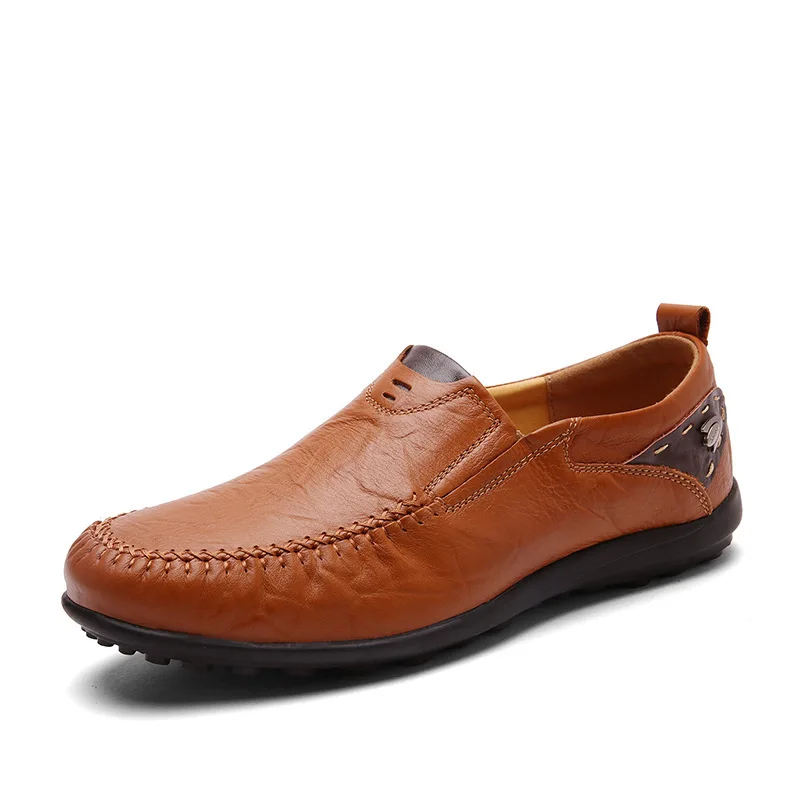 Men Casual Shoes Fashion Genuine Leather Mens Loafers Comfortable Moccasins Breathable Slip on Black Driving Shoes