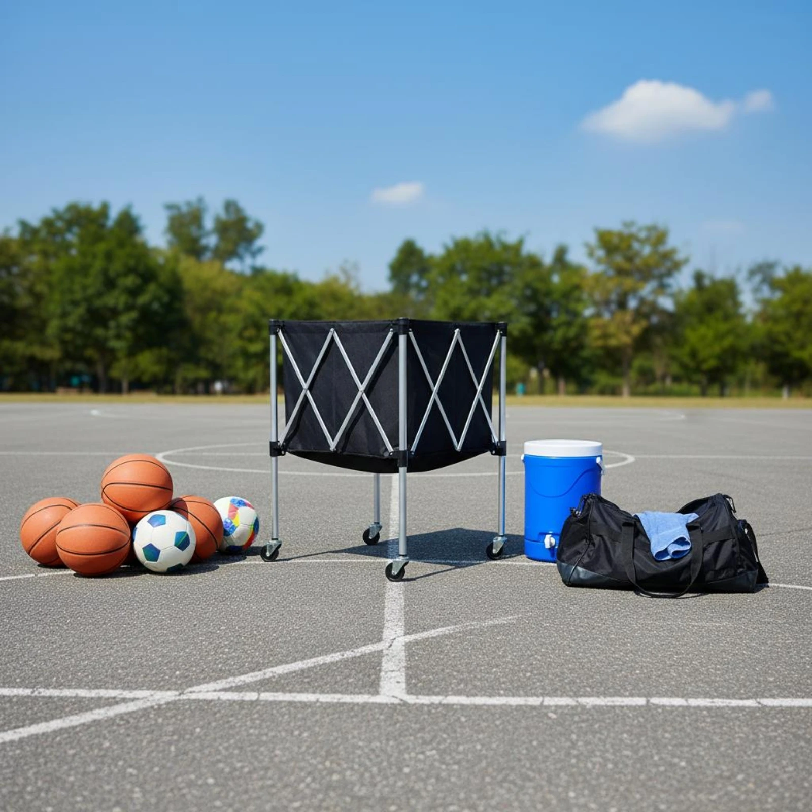 Foldable Ball Carrier Portable Mobile Sports Ball Carrier Easy Reach Double Lid for Coaches, Outdoor