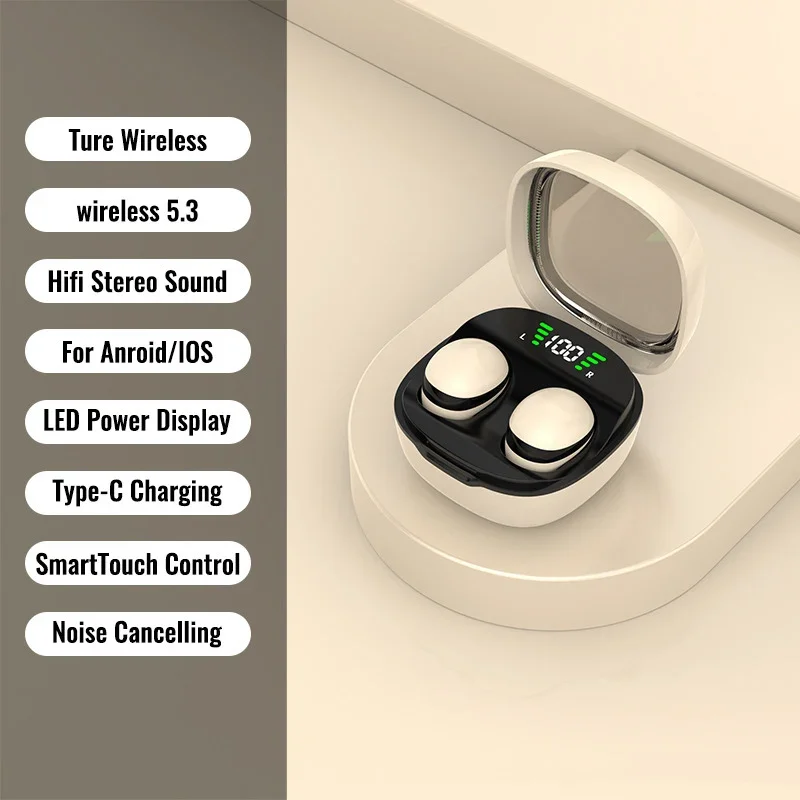 Mini auriculares invisibles Bluetooth 5,3, auriculares inalámbricos estéreo HiFi con reducción de ruido, auriculares deportivos impermeables