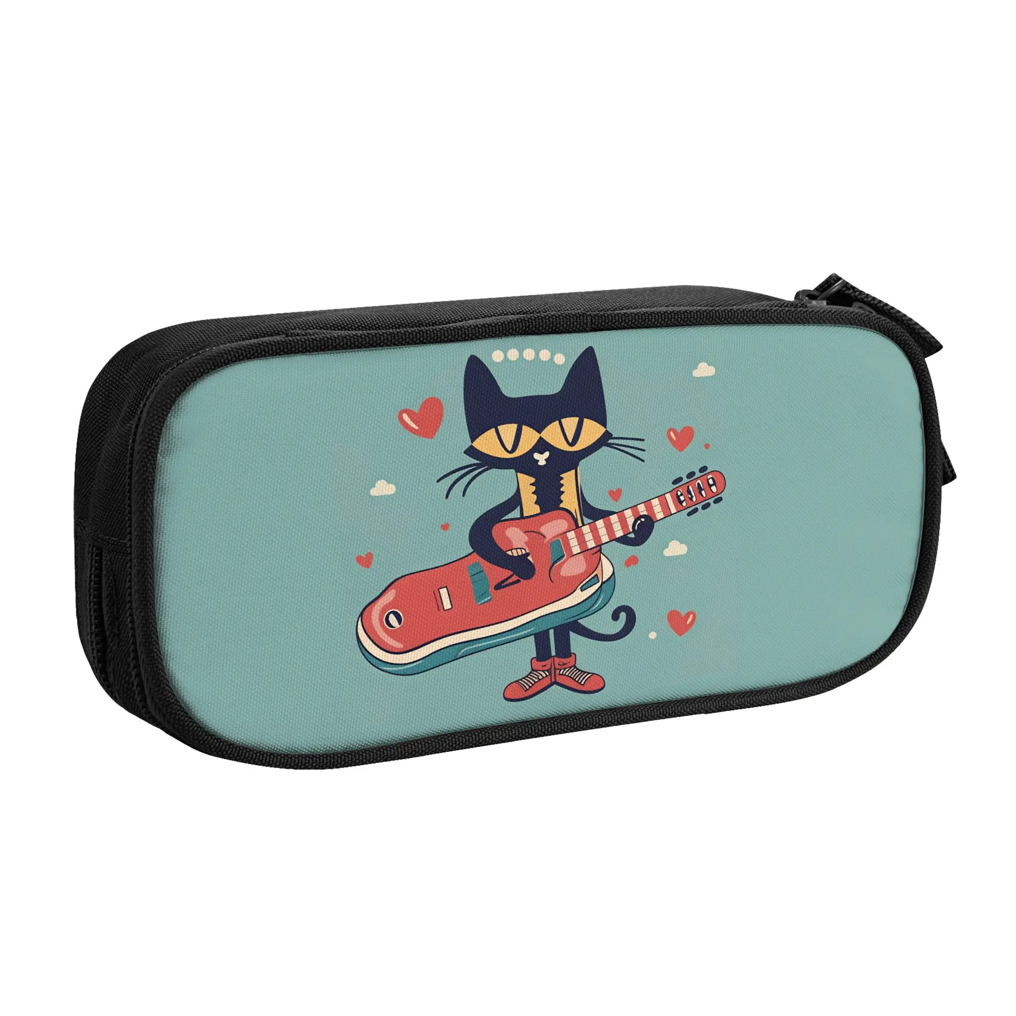 petes the cat playing the guitar Poster Pencil Case  School Pencil Cases Zipper Girls Boys Large Pencil Bag Stationery Organizer