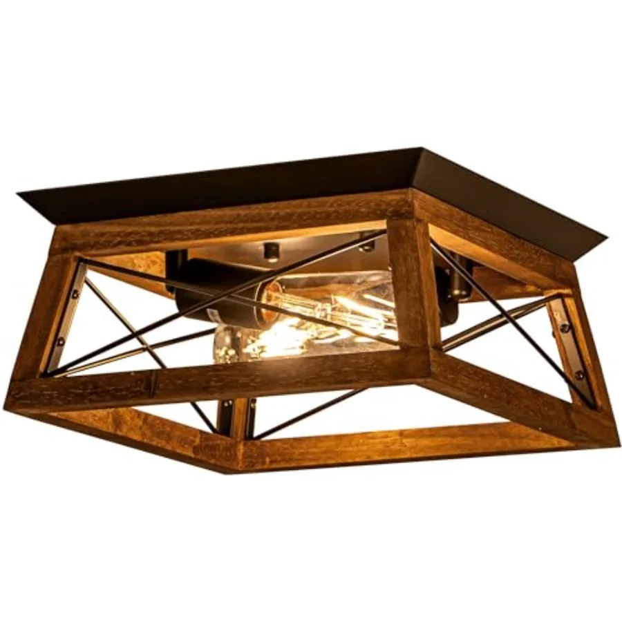 

Потолочный светильник в стиле фермерского дома, 2-ламповый, с металлическим и деревянным дизайном, рустикальный светильник для кухни и прихожей