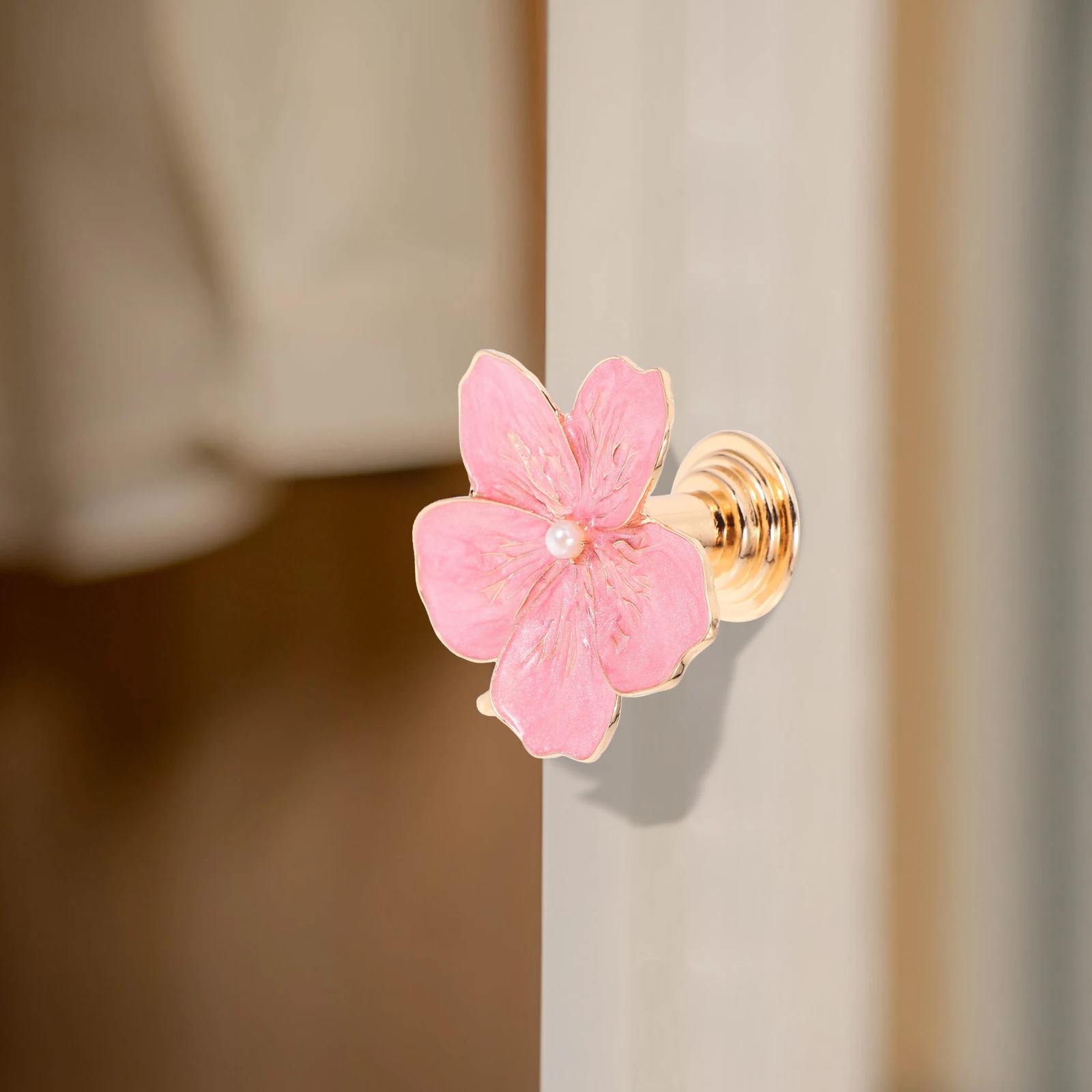 

Flower Pull Handles 4mm Colorful Pearl Single Hole Knob for Cabinet Dresser Drawer Wardrobe Decor Hardware Zinc Alloy Modern