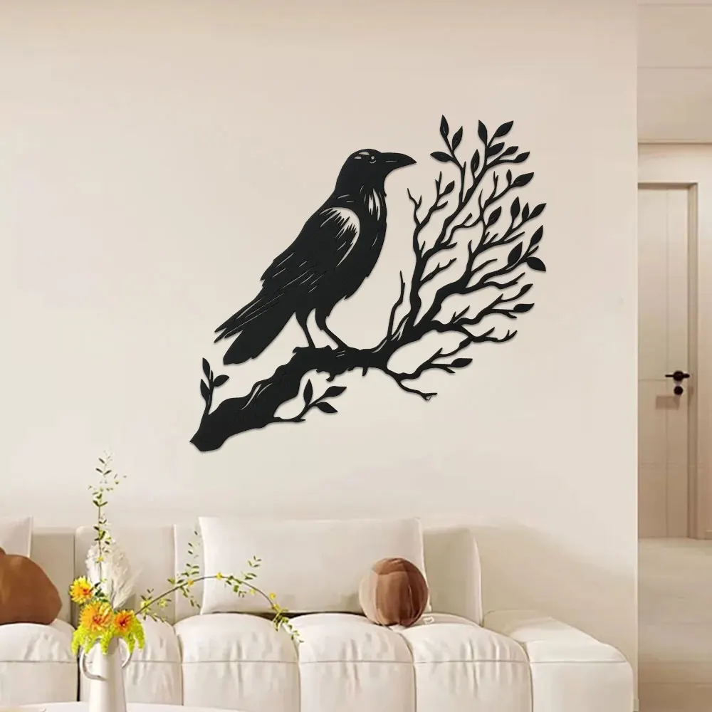 2D 1pc Raven Metal Wall Art - Distinctive Black Bird Silhouette Decor with Detachable Plaque - Ideal for Living Room, Bedroom