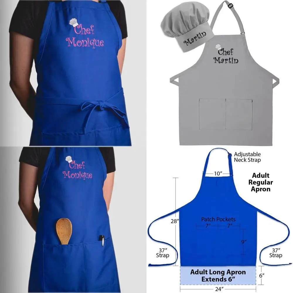 

Custom Embroidered Adult Apron & Hat Set for Women & Men - Perfect for Mother's Day, Kitchen & BBQ Grilling