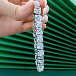 Trendy Asscher Cut Moissanite Diamond Bracelet 925 Sterling Silver Engagement Wedding Bangles Bracelets for Women Bridal Jewelry